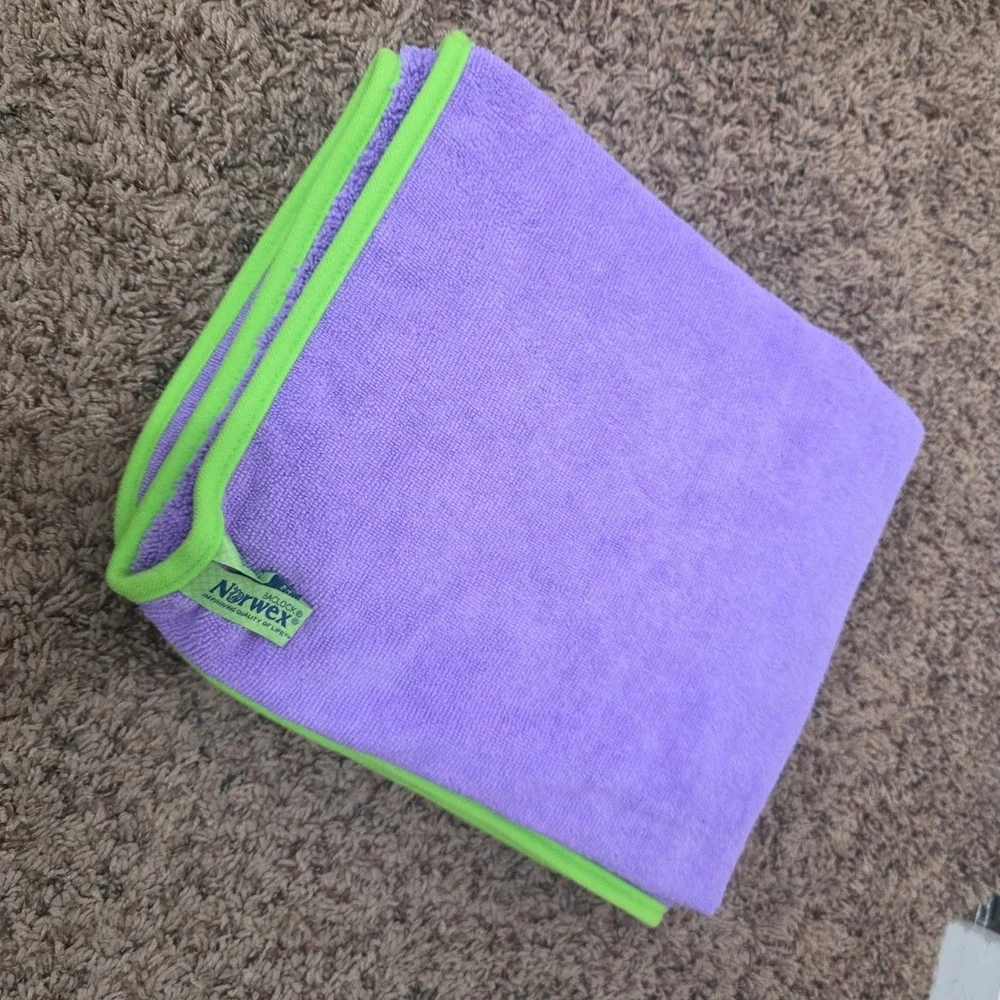 Norwex Kids Towel Purple Lime Green Microfiber Plush Bath BacLock New